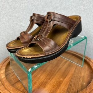 NAOT Brown Leather Wedge Sandals Comfort Open Toe Slip On Women Size‎ 38
